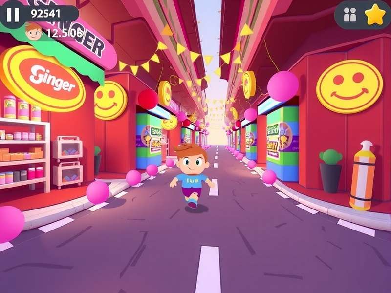 Ginger Dash Star Gameplay Screenshot Ginger Dash Star gameplay showing Ginger running through a market street, avoiding obstacles